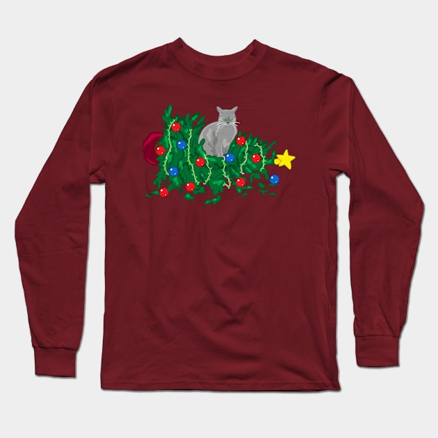 Cat Hates Your Tree - gray Long Sleeve T-Shirt by CCDesign